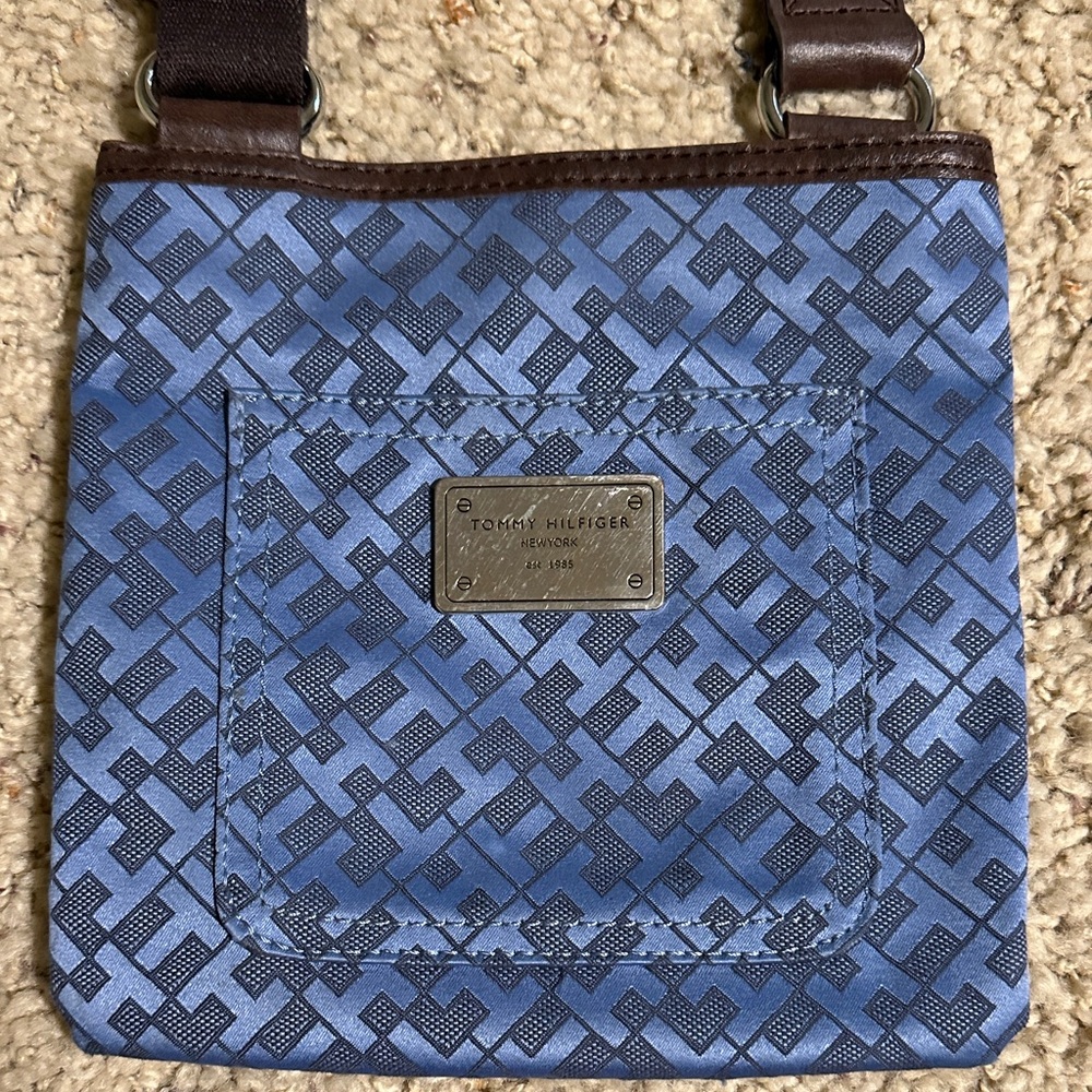 Tommy Hilfiger Patterned Blue and Brown Messenger Bag